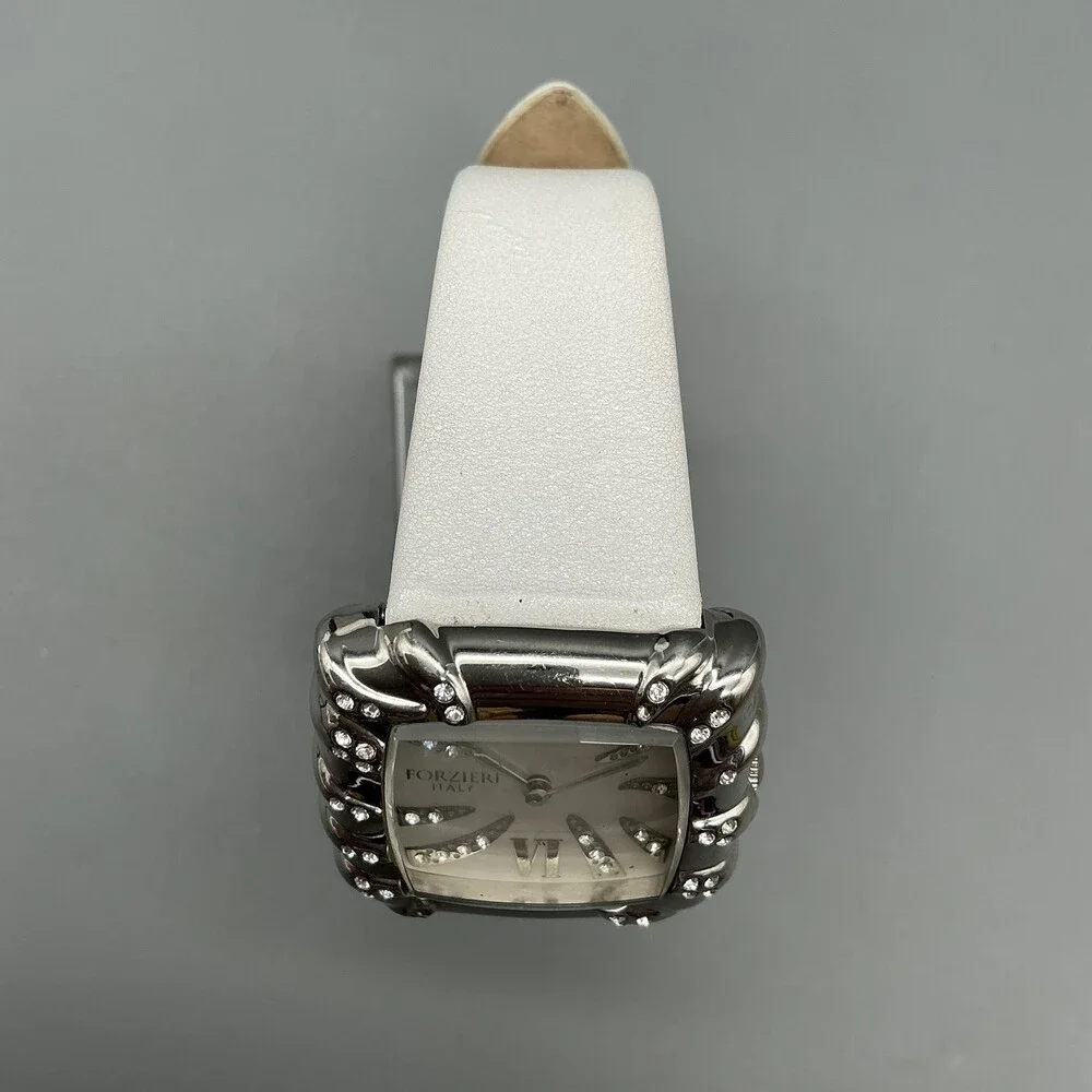 Forzieri Italiana Womens Watch 34mm Silver Tone Leather Crystals New Battery
